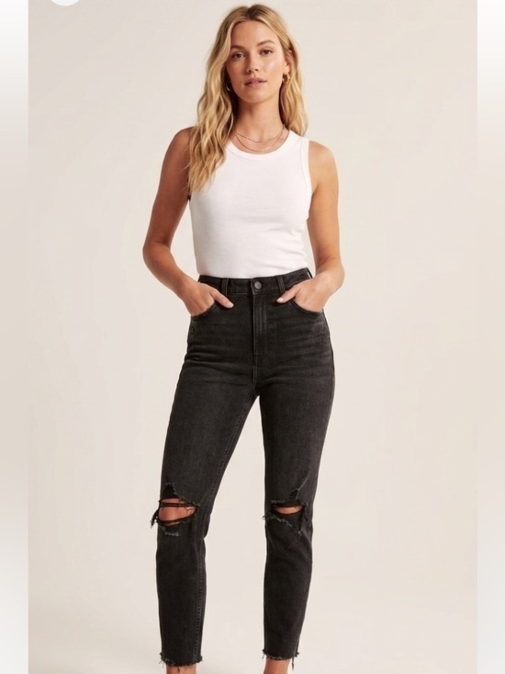 Abercrombie & Finch Curve Love The Skinny High Rise Black Distressed Jeans